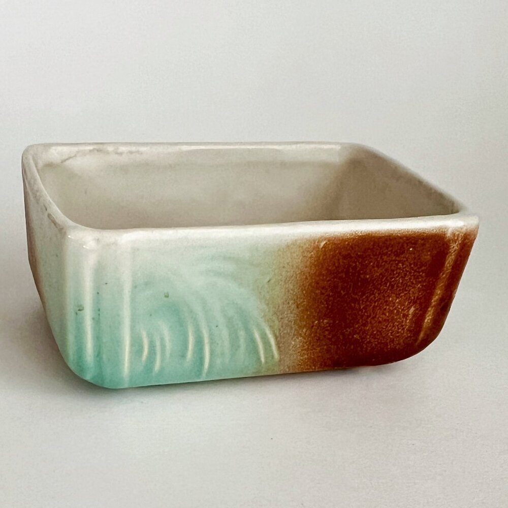 Vintage McCoy Pottery Soap Dish or Small Planter Palm Tree MCM Blue Brown